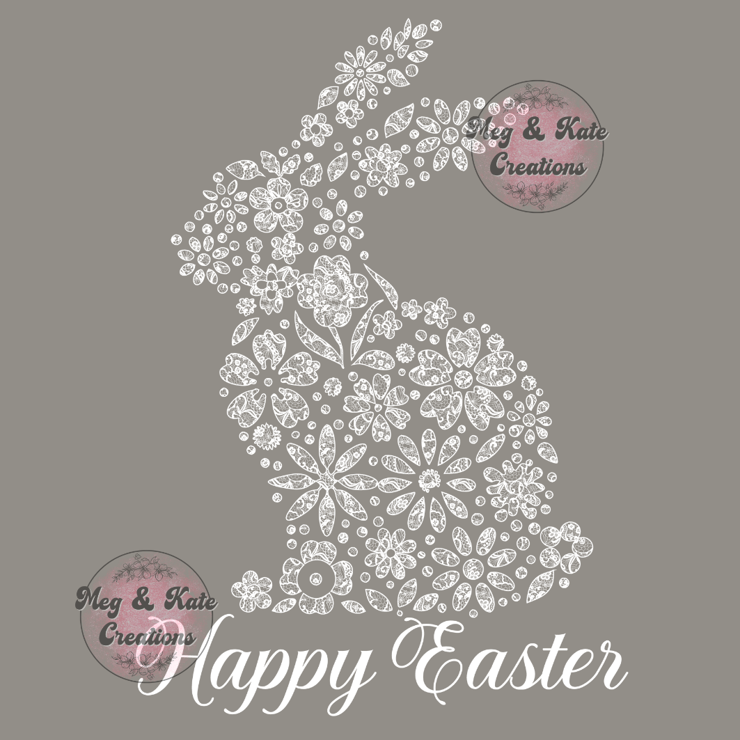 Happy Easter White Floral DTF TRANSFER