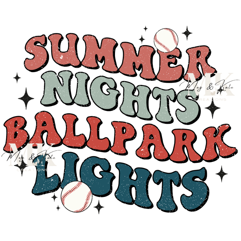 Summer Nights Ballpark Lights DTF TRANSFER