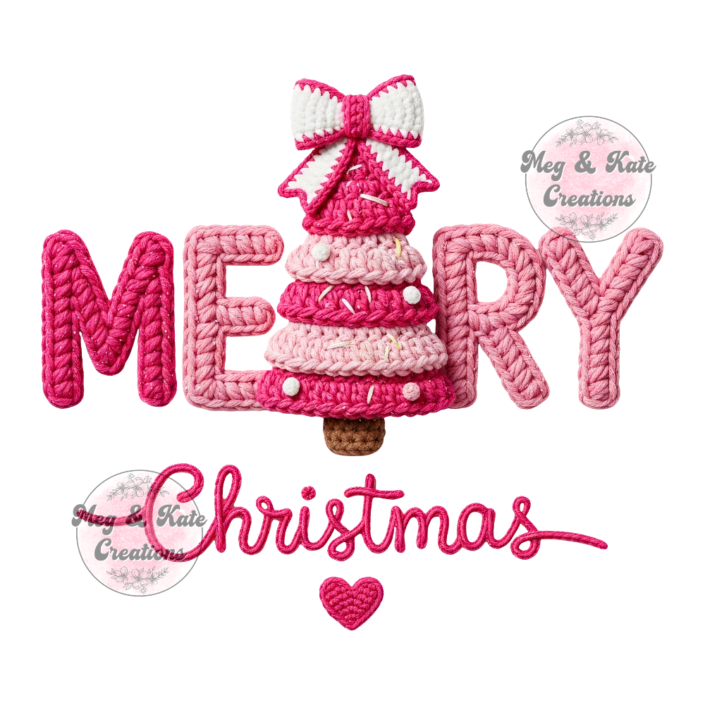 Faux Yarn Pink Merry Christmas DTF TRANSFER