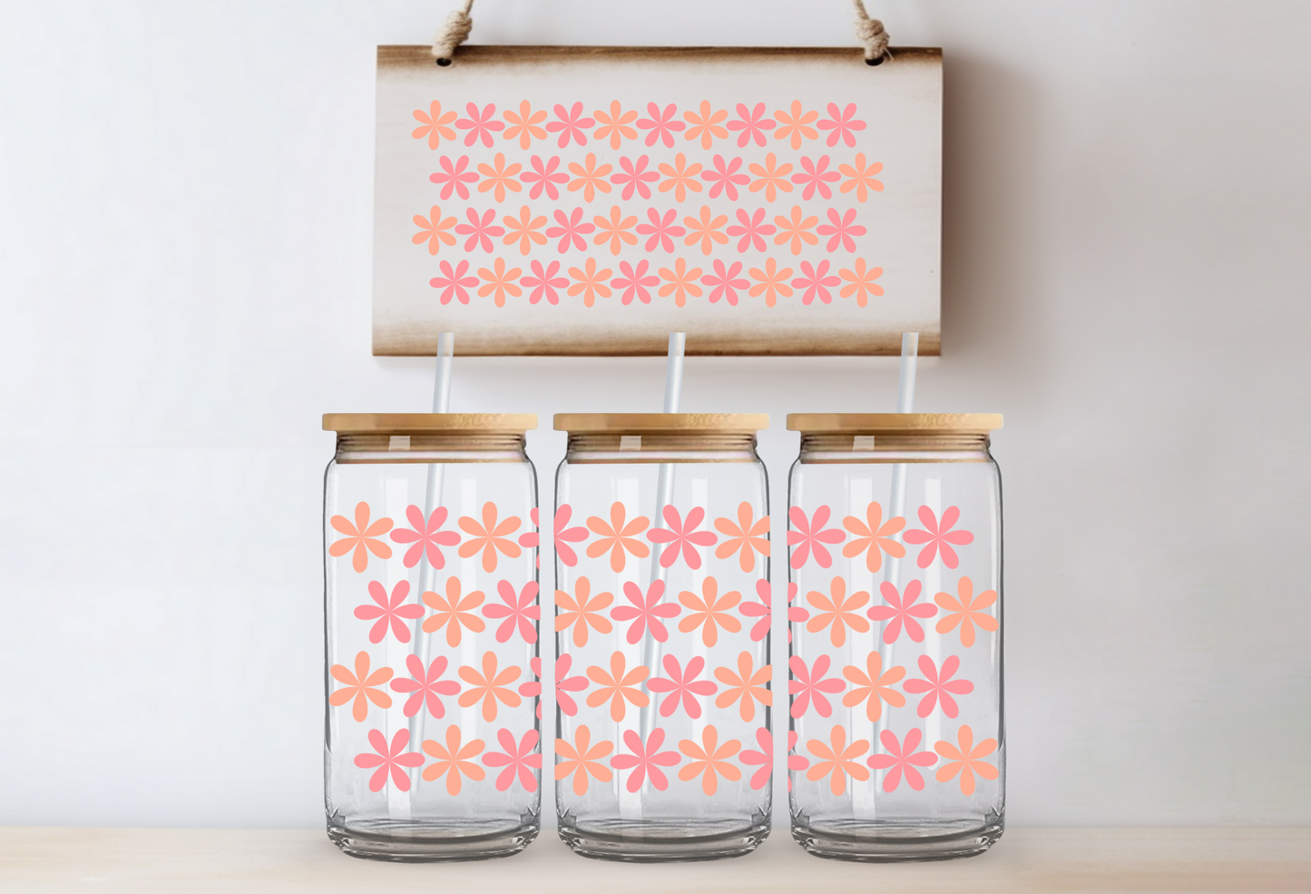 Pink & Orange Flowers Libby Glass