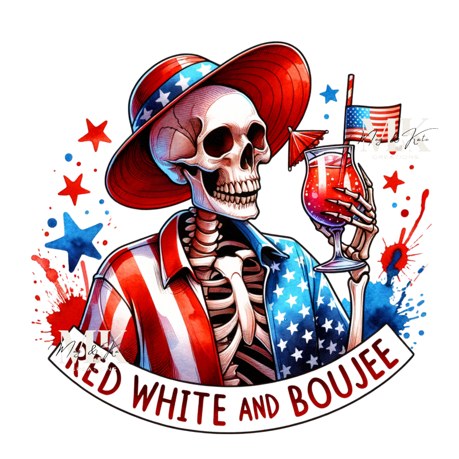Red White and Boujee Skeleton DTF TRANSFER