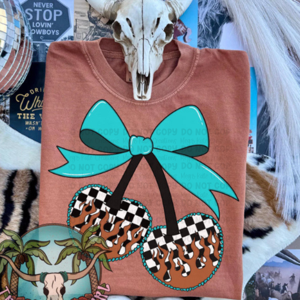 *PREORDER* Turquoise Cherries Glitter Screen Print