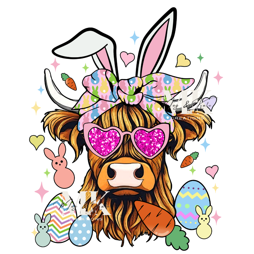 Easter Highland Cow DTF TRANSFER