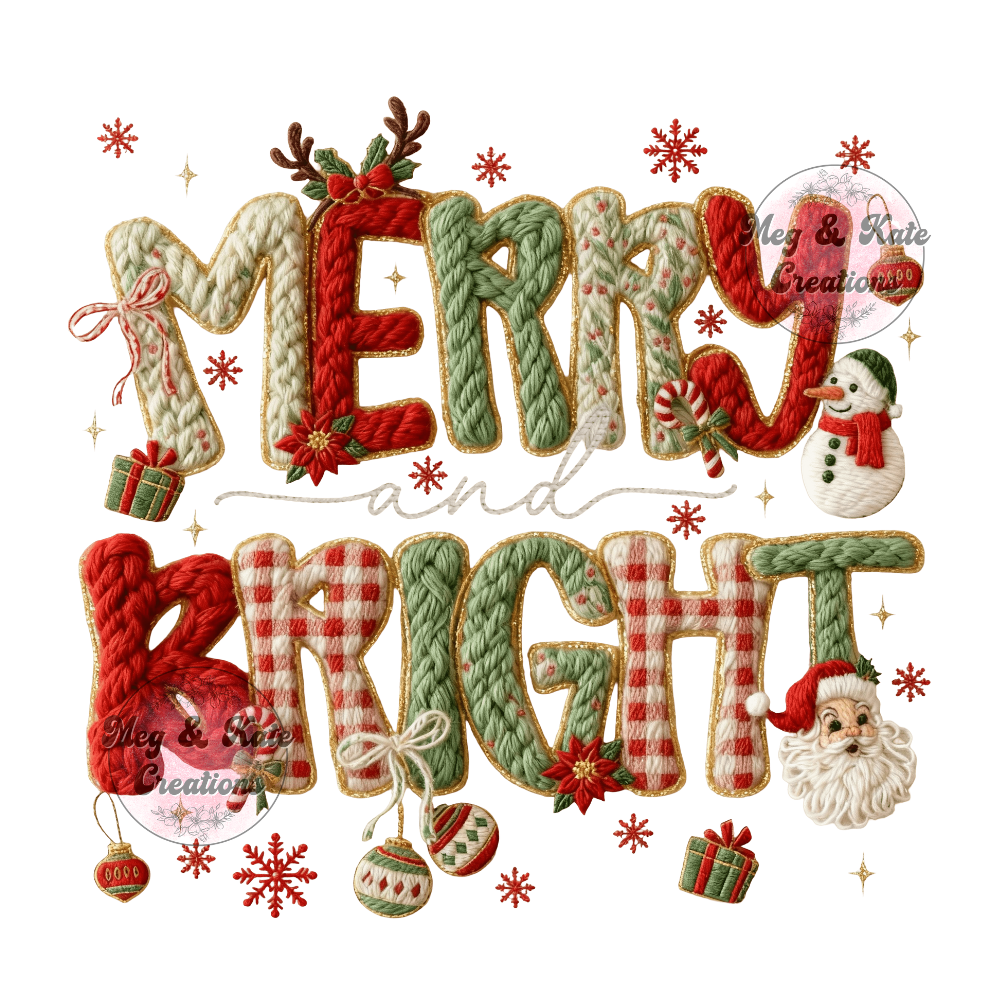 Faux Yarn Merry and Bright DTF TRANSFER