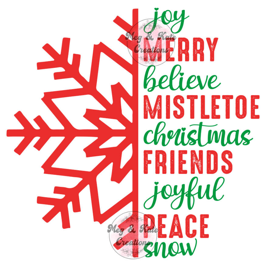 Christmas Snowflake Words DTF TRANSFER