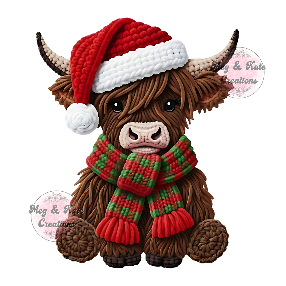 Faux Yarn Brown Highland Cow DTF TRANSFER