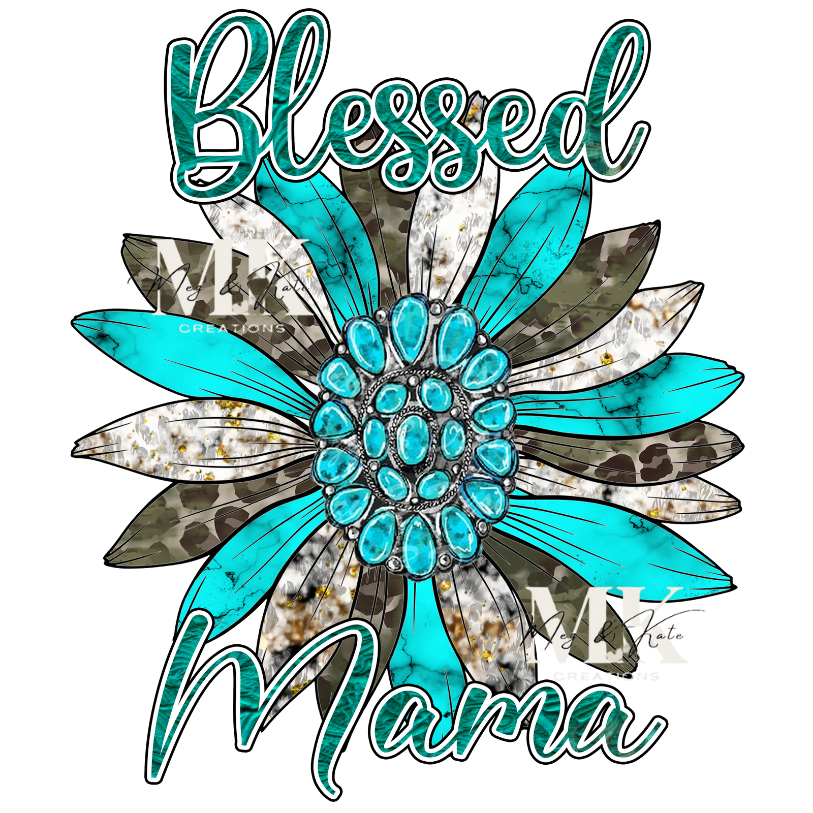 Turquoise Blessed Mama DTF TRANSFER