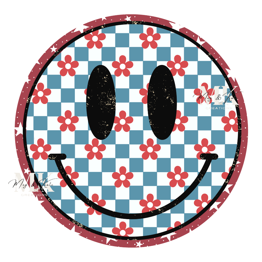 Red and Blue Flower Face DTF TRANSFER