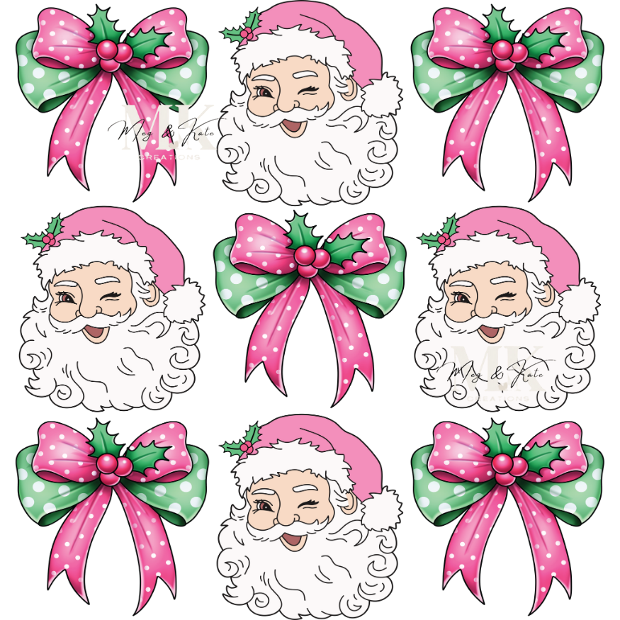 Pink Santa and Bow DTF Transfer