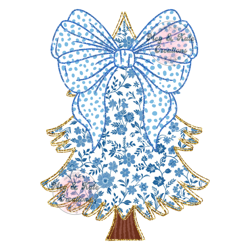 Blue and Gold Christmas Tree DTF TRANSFER