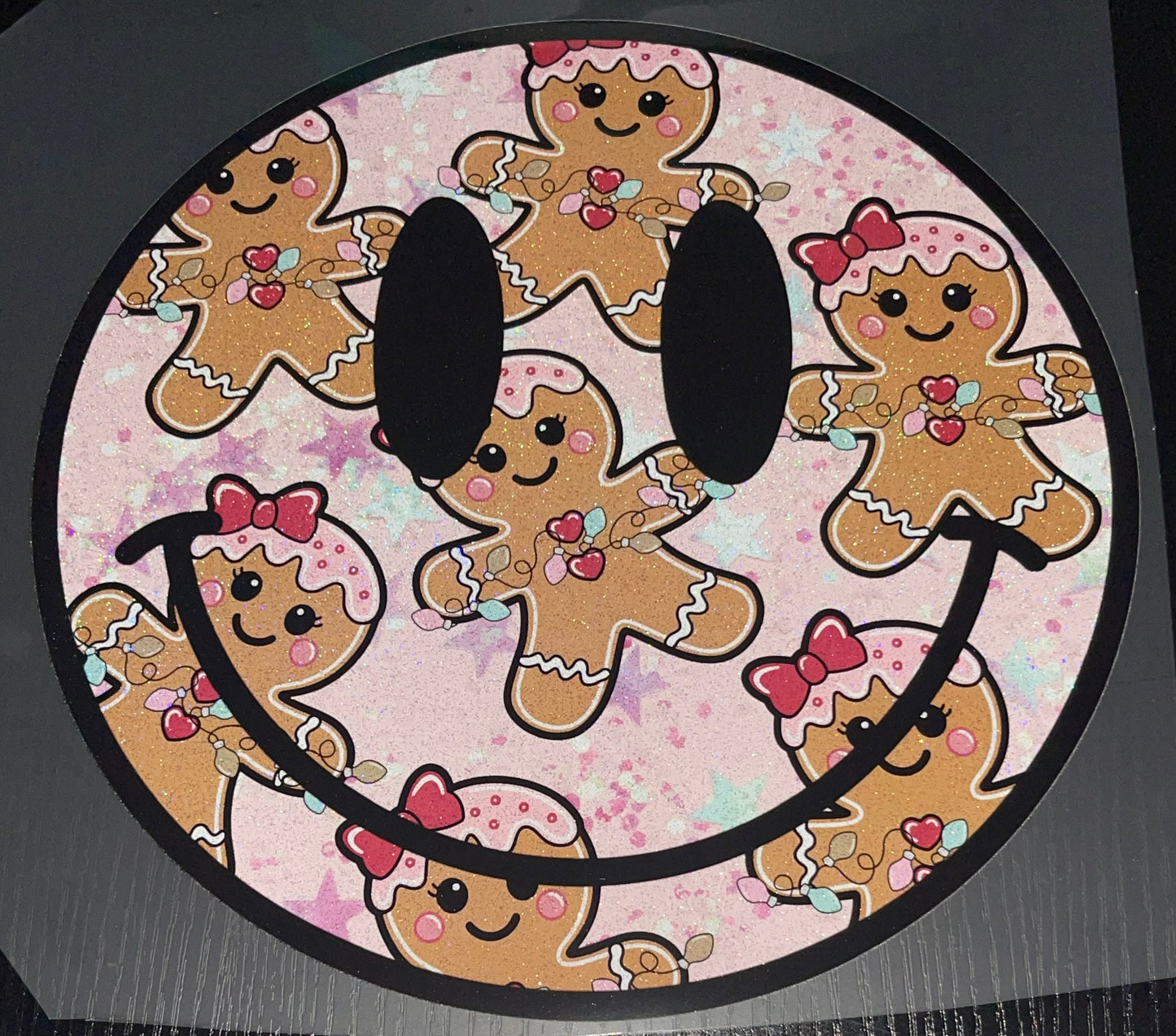 Pink Gingerbread Smiley Glitter Screen Print