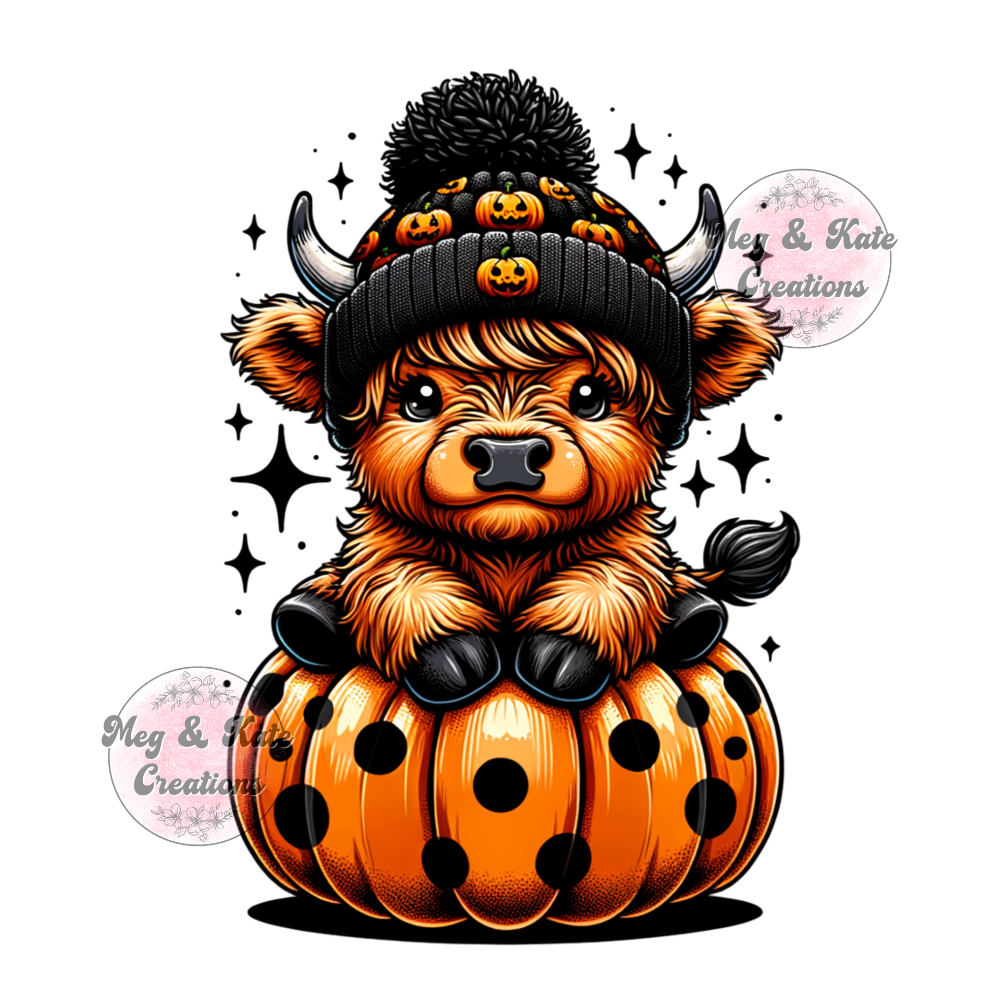 Highland Cow on Pumpkin DTF TRANSFER
