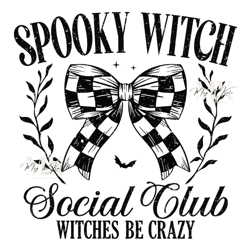 Spooky Witch Social Club Checkered Bow DTF TRANSFER
