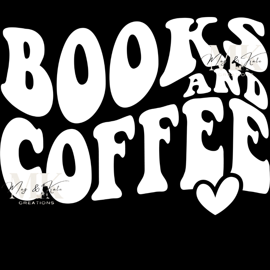 Books and Coffee in White DTF TRANSFER