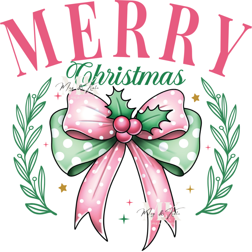 Pink Merry Christmas Bow DTF Transfer