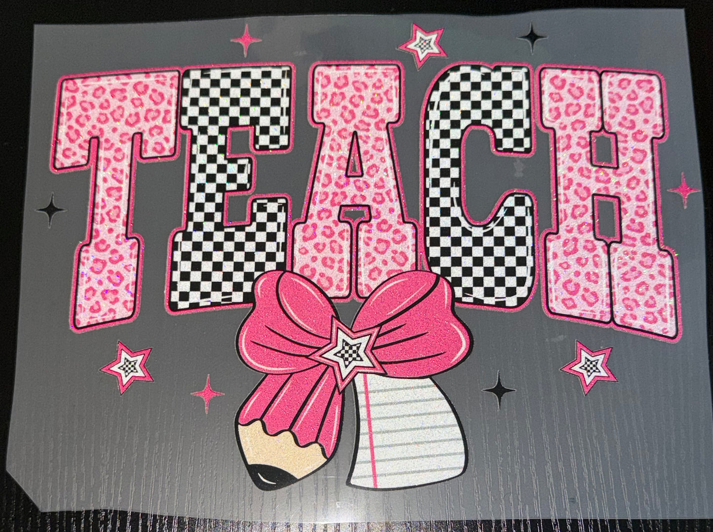 Pink Cheetah Teach Glitter Screen Print