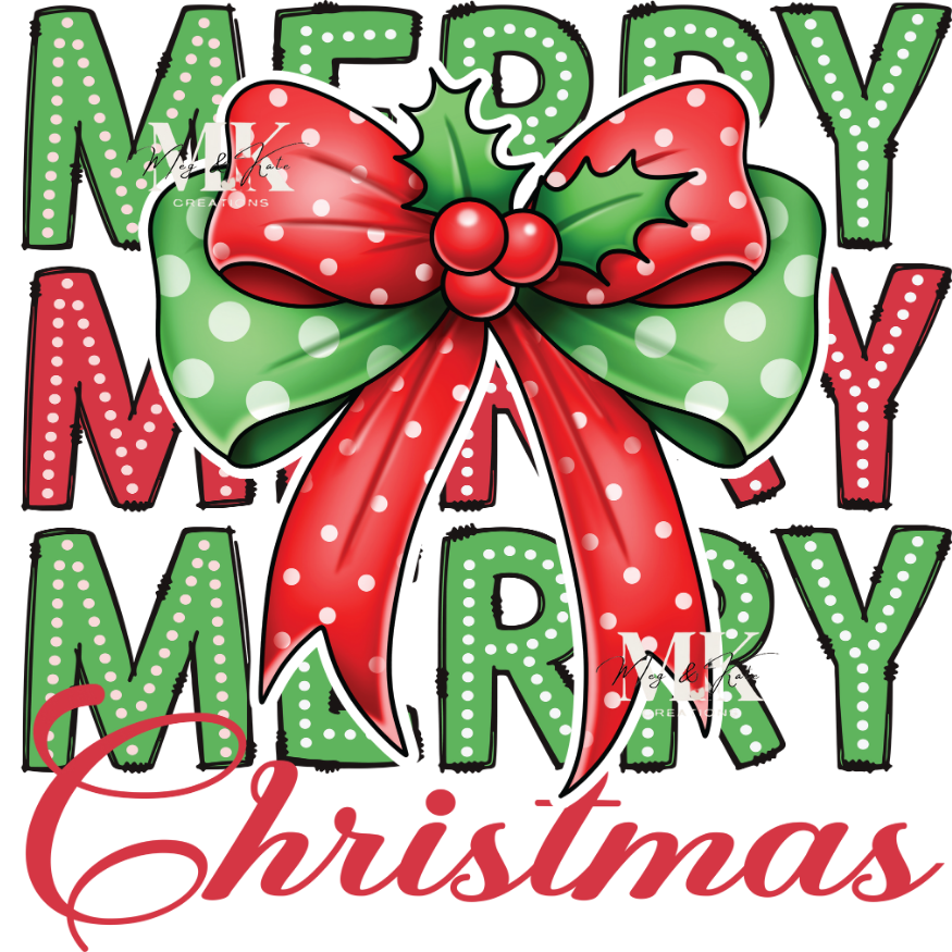 Red and Green Merry Christmas Bow DTF Transfer