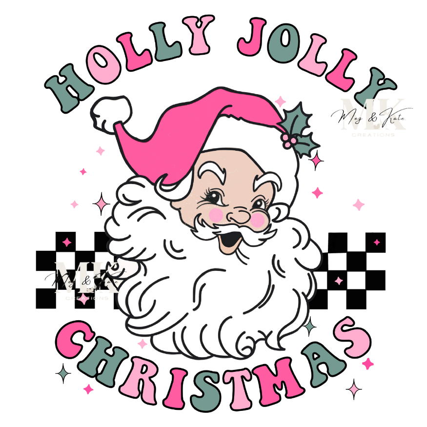 Pink Holly Jolly Christmas DTF TRANSFER