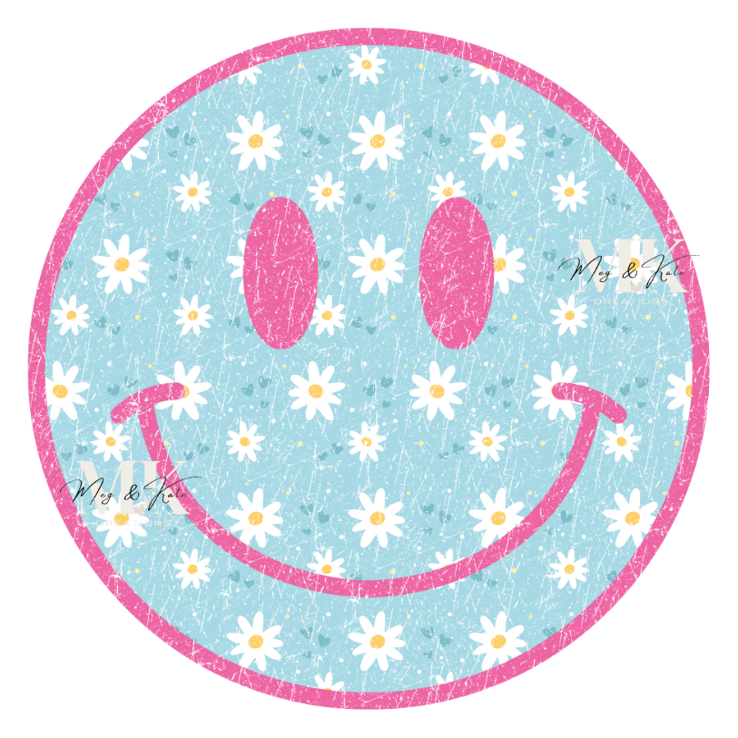 Blue & Pink Daisy Face DTF TRANSFER