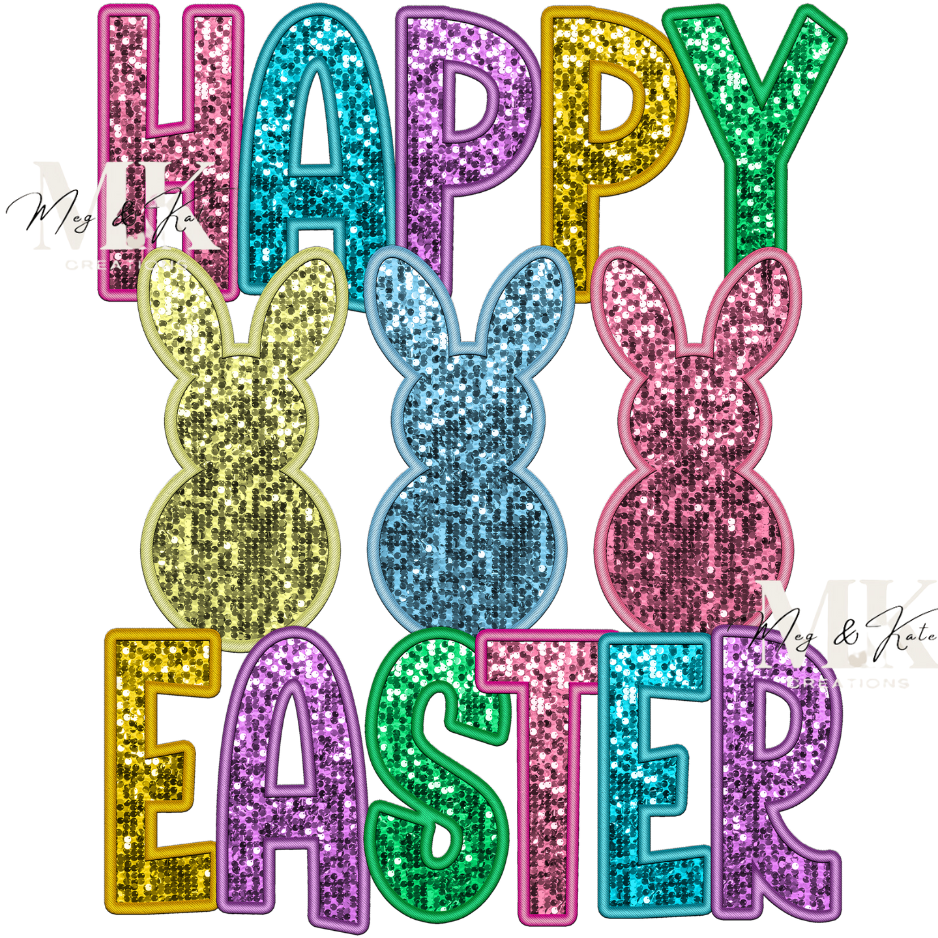 Happy Easter with Peeps FAUX Sequins DTF TRANSFER