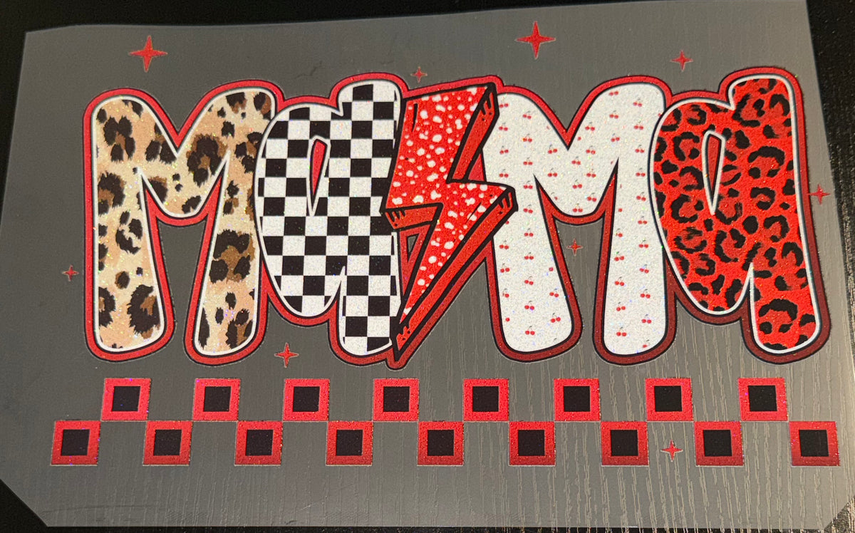 Red Checkered Mama Glitter Screen Print