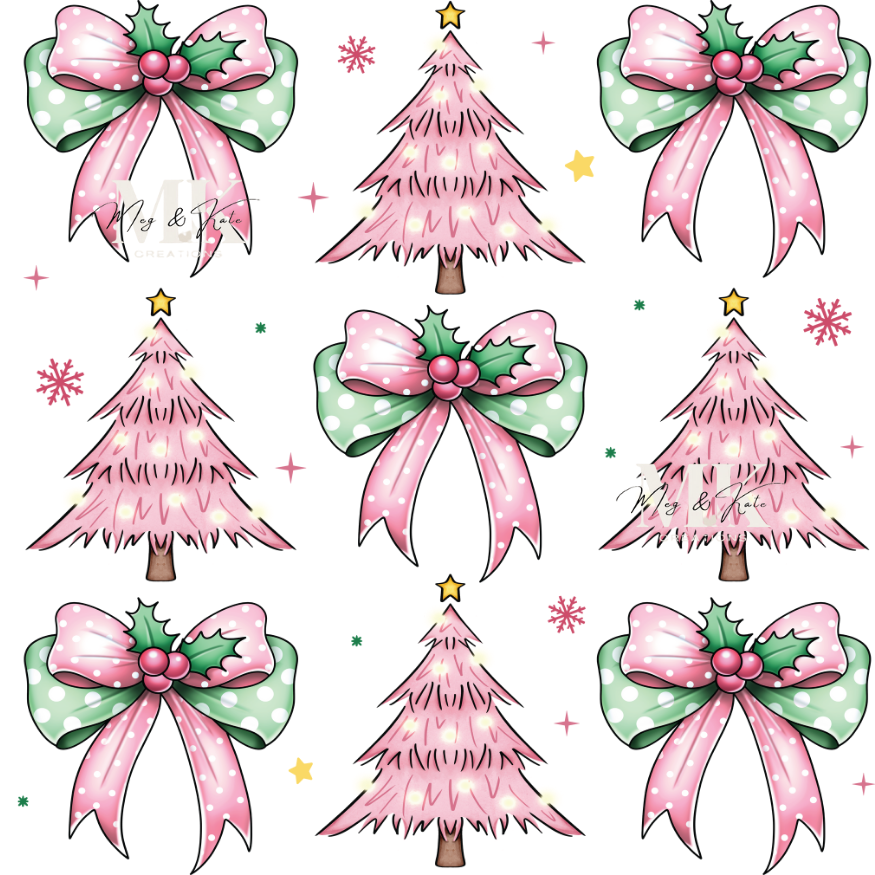 Pink Trees and Bows DTF Transfer