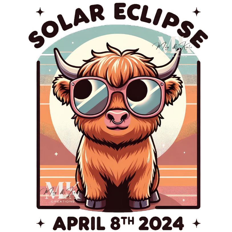 Solar Eclipse Highland Cow DTF TRANSFER