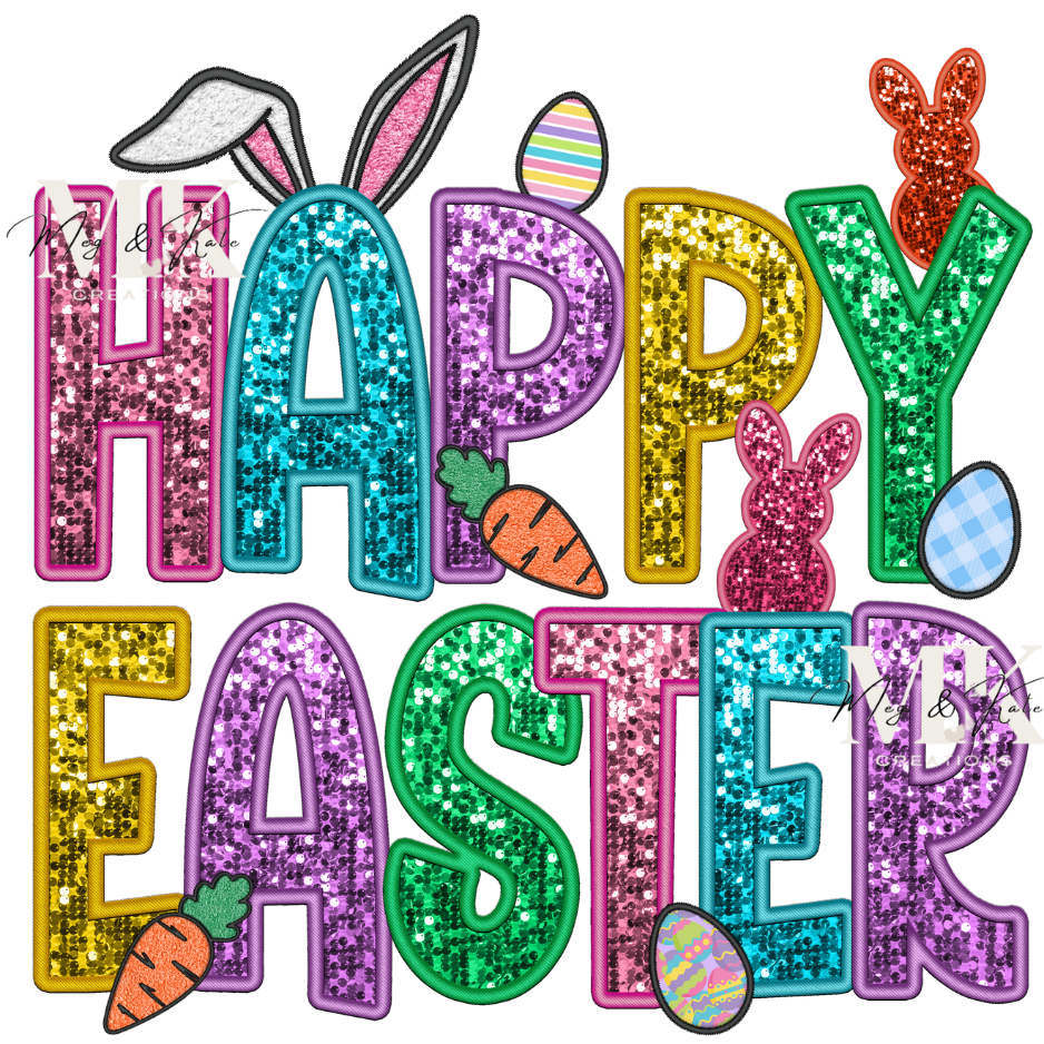 Happy Easter with Easter Things FAUX Sequins DTF TRANSFER