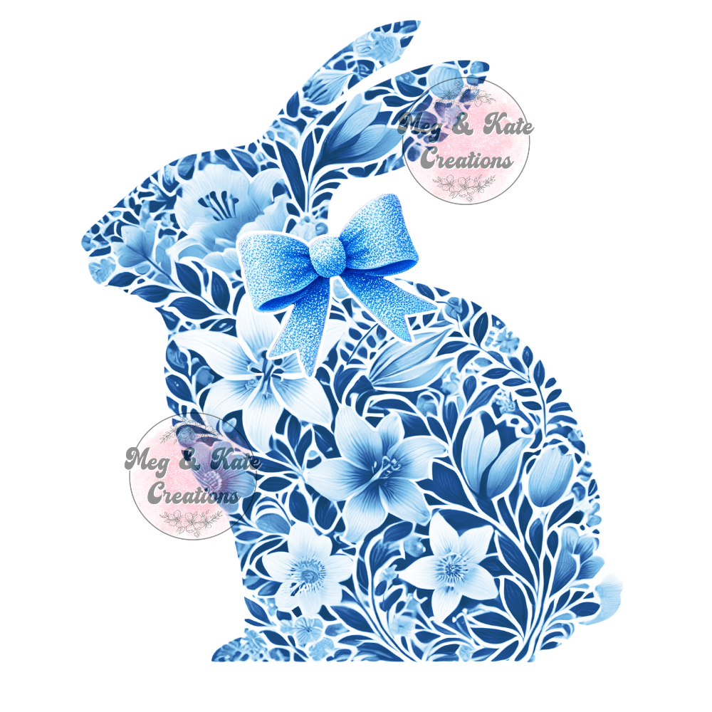 Blue Floral Bunny DTF TRANSFER