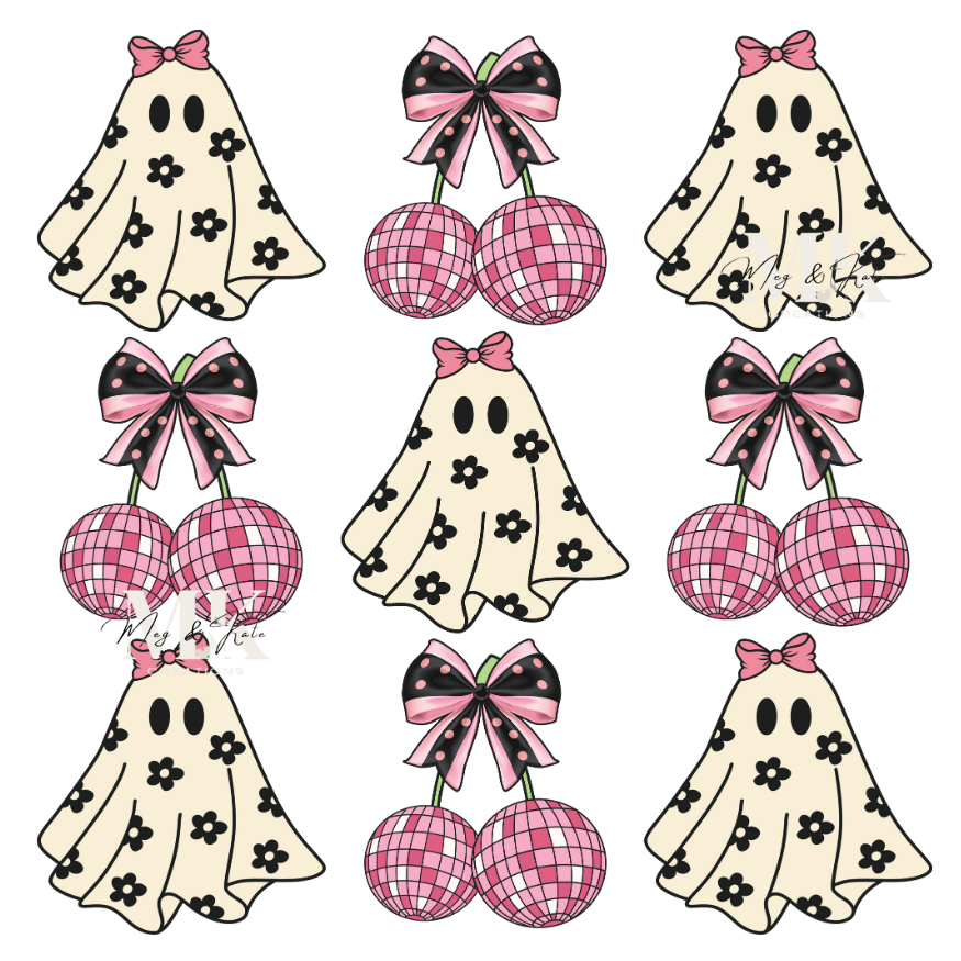 Ghost & Pink Cherries DTF TRANSFER