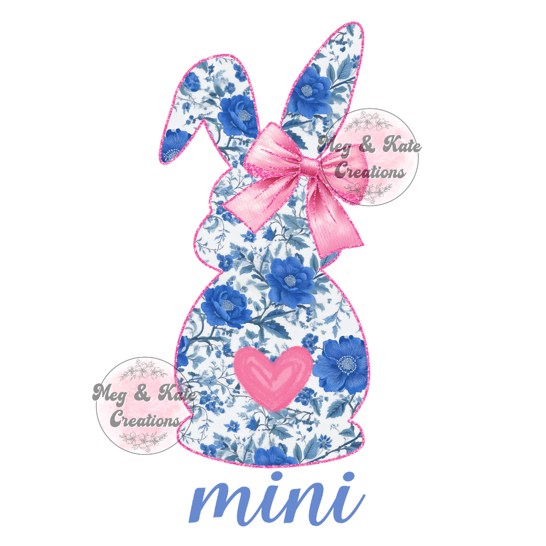 Blue Floral Bunny Mini DTF TRANSFER