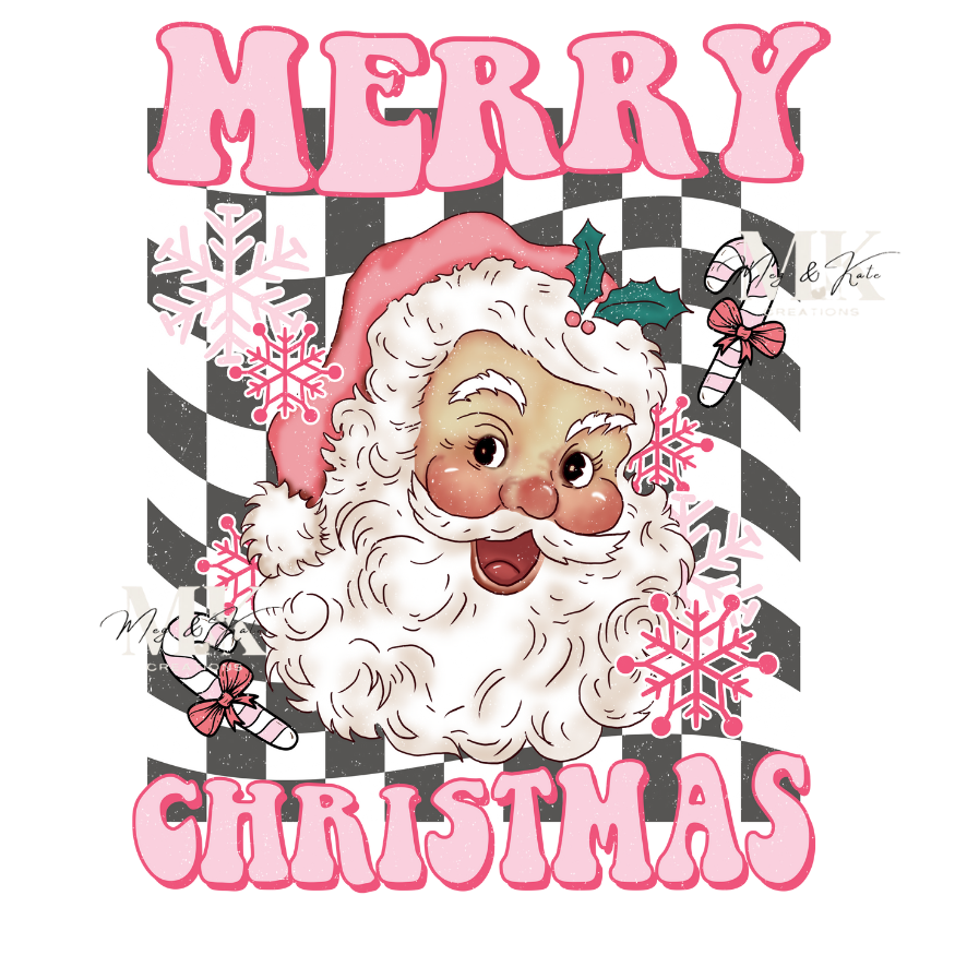 Pink Merry Christmas Santa DTF TRANSFER