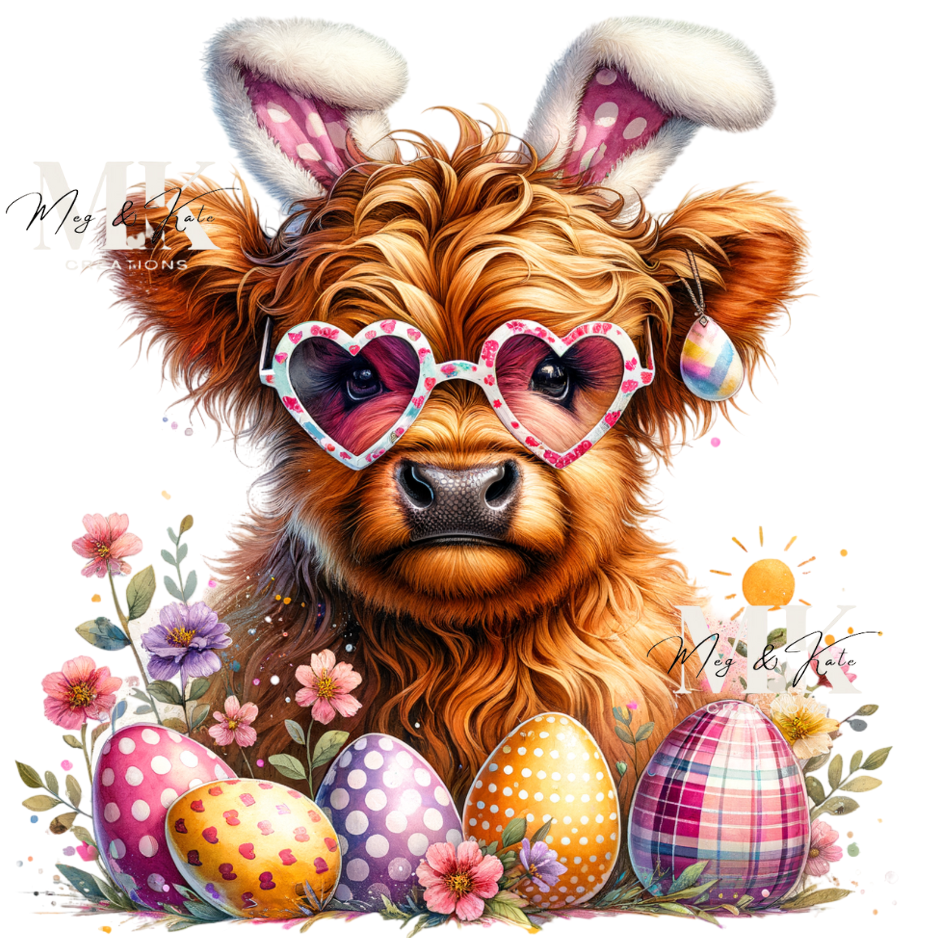 Pink Highland Easter Cow DTF TRANSFER