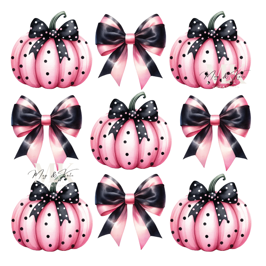 Pink & Black Pumpkins and Bows DTF TRANSFER