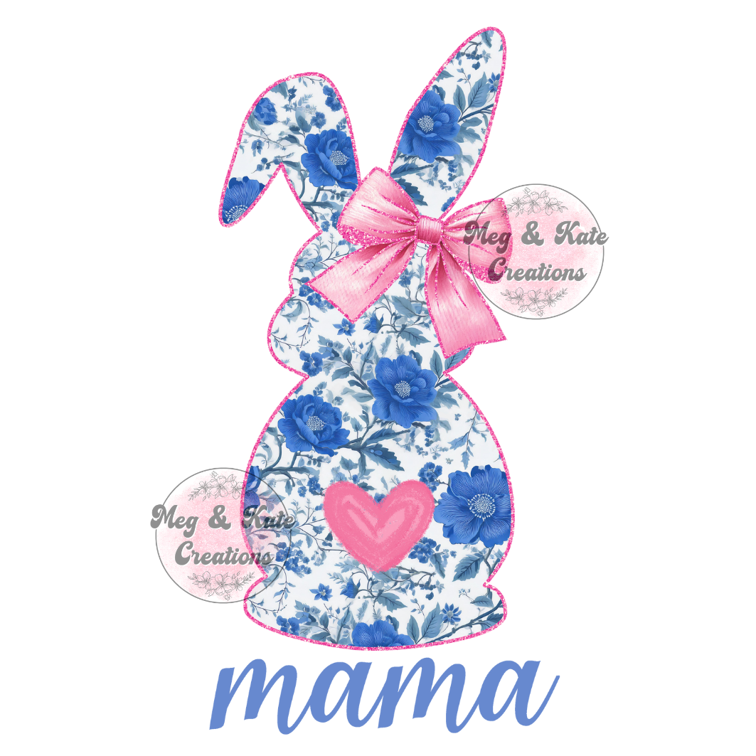 Blue Floral Bunny Mama DTF TRANSFER
