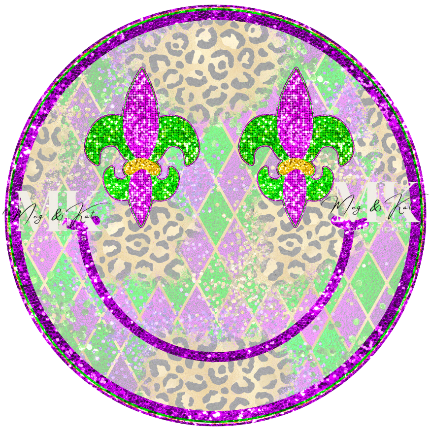 Mardi Gras Smiley DTF TRANSFER