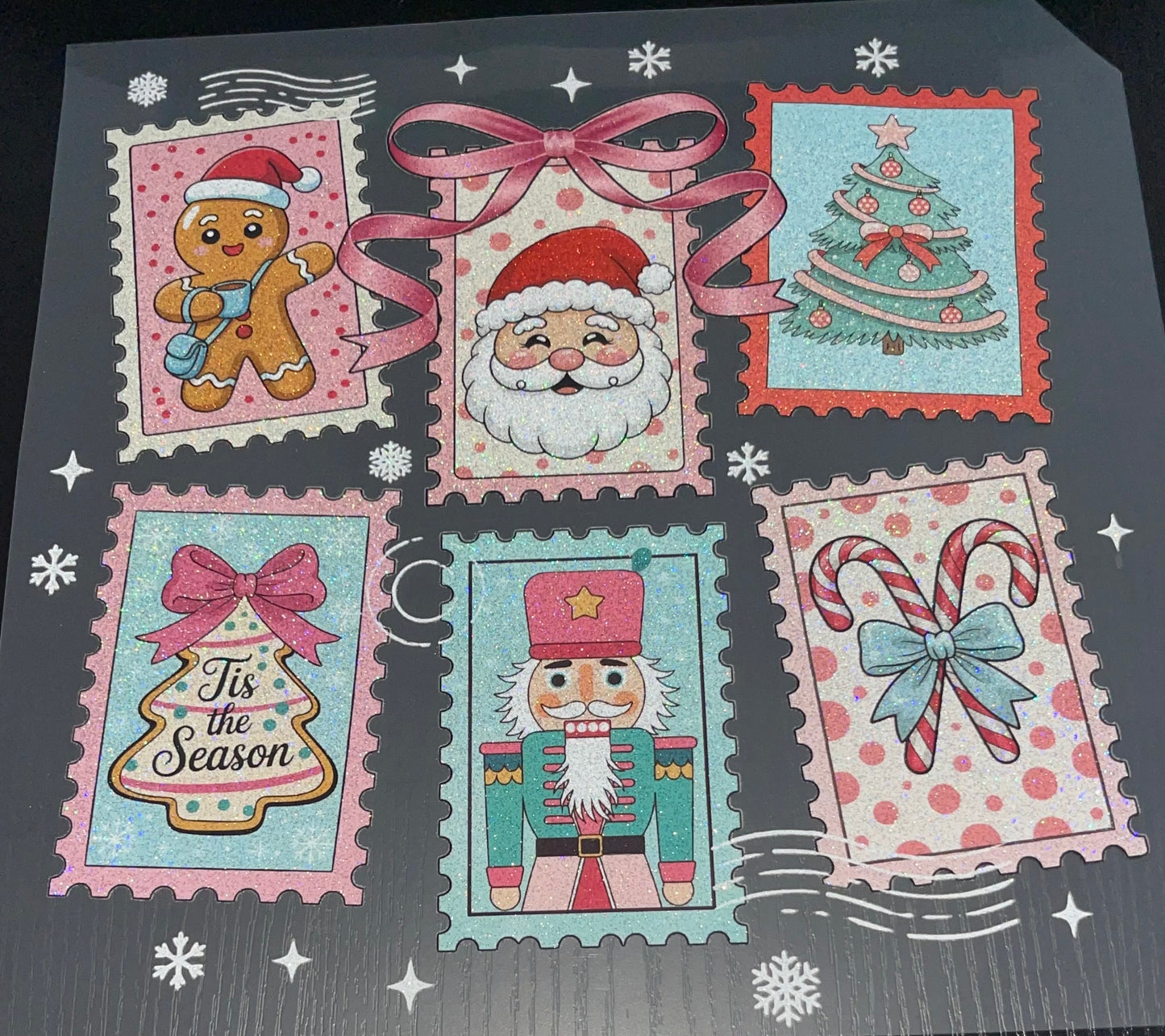 Christmas Stamps Glitter Screen Print