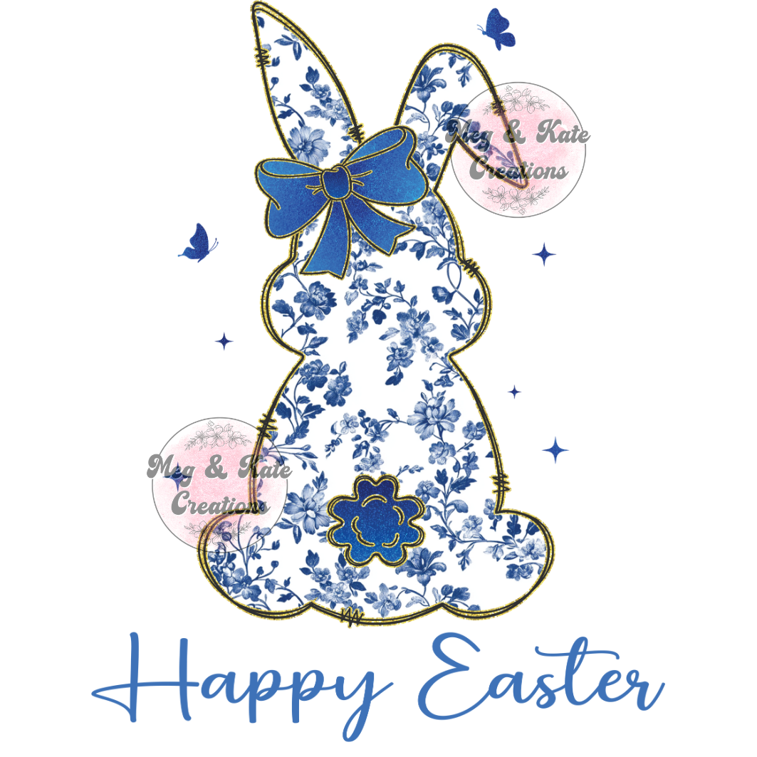 Blue Happy Easter Bunny DTF TRANSFER