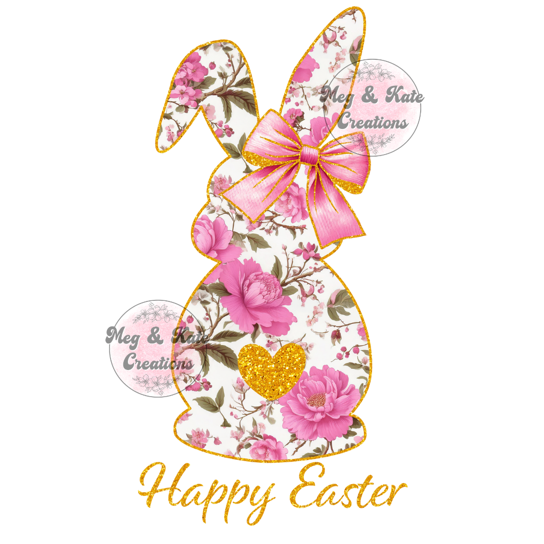 Pink & Gold Happy Easter Bunny DTF TRANSFER