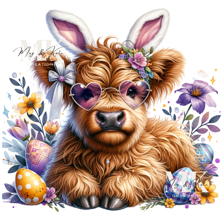 Purple Highland Easter Cow DTF TRANSFER