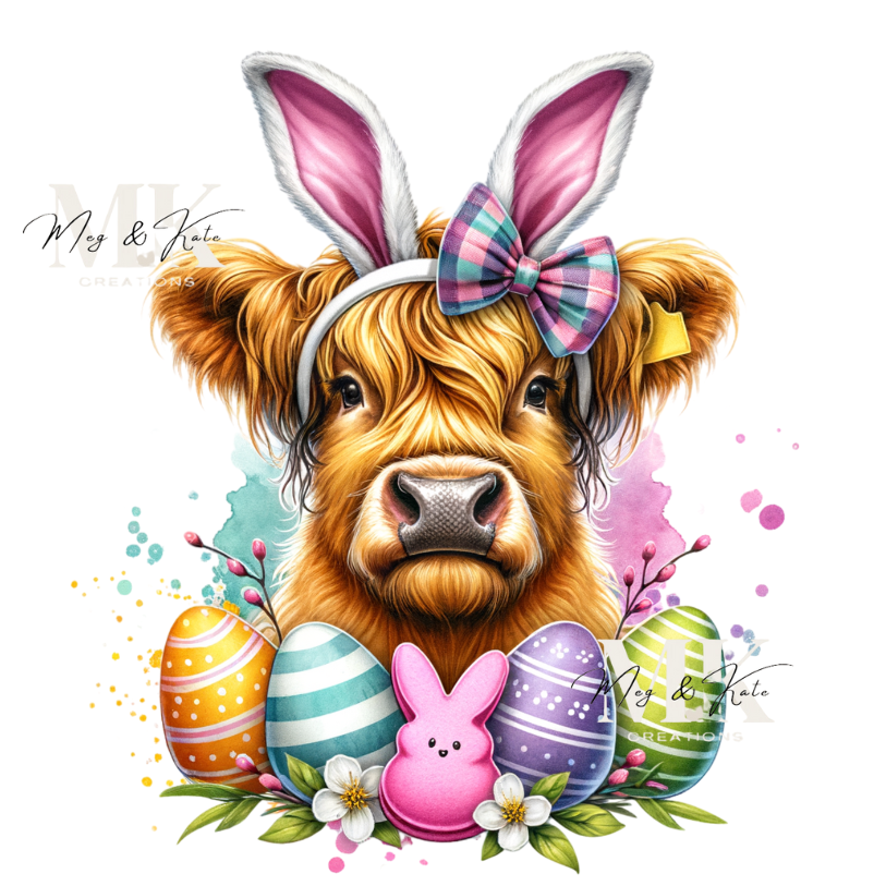 Easter Highland Cow DTF TRANSFER