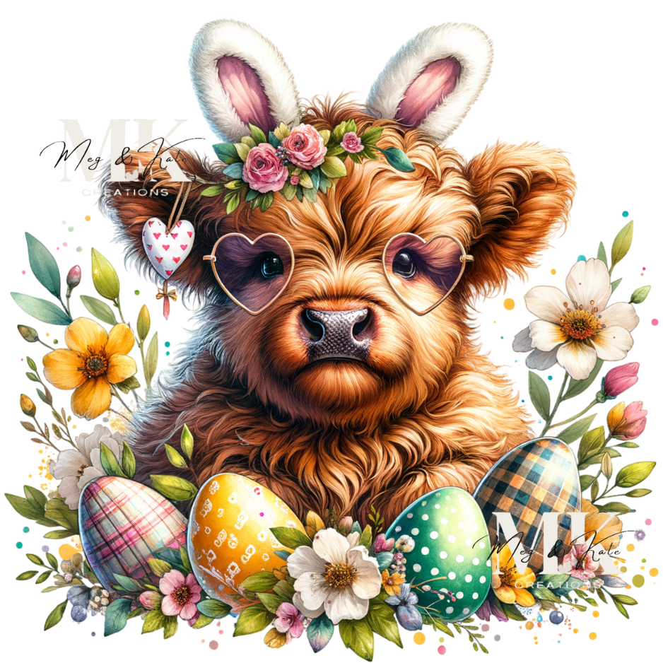 Green Highland Easter Cow DTF TRANSFER