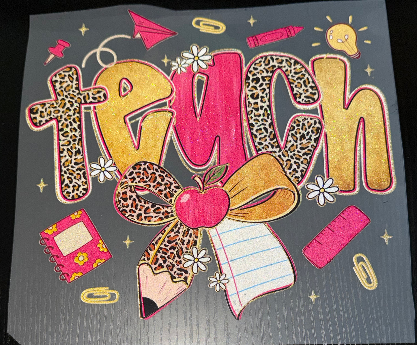 Pink & Gold Teach Glitter Screen Print