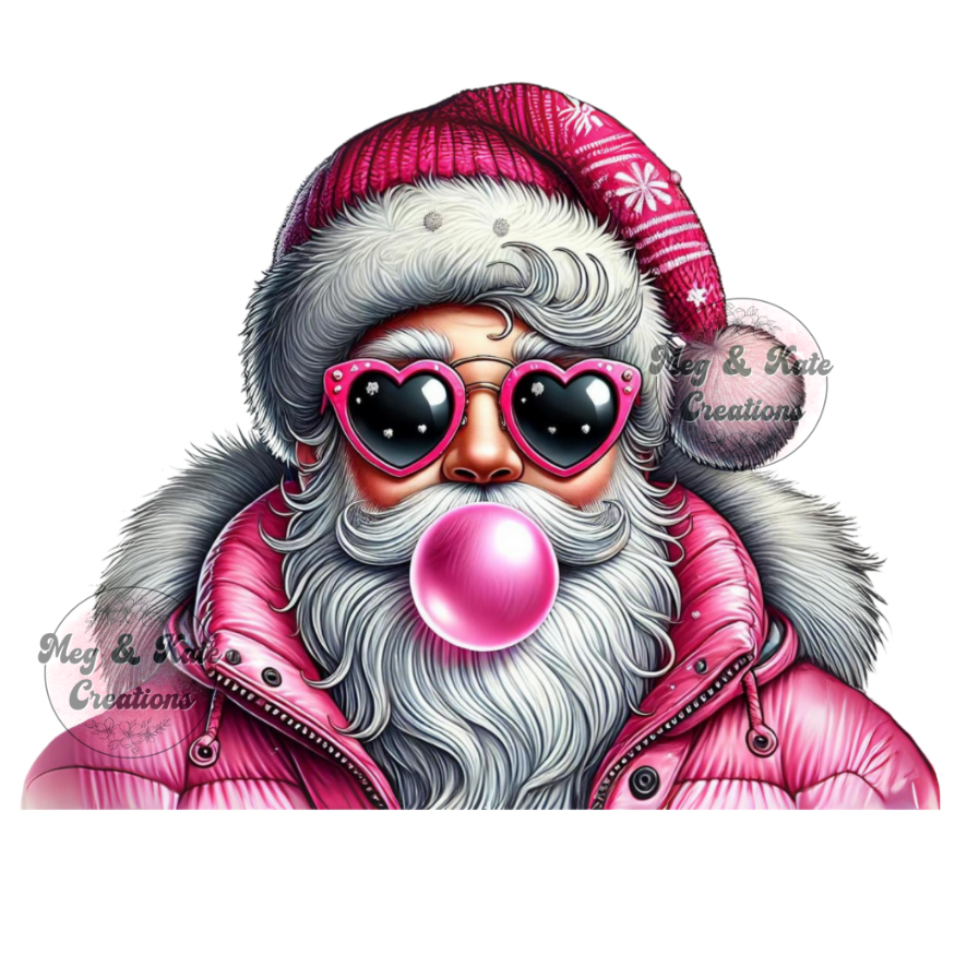 Pink Bubblegum Santa DTF TRANSFER