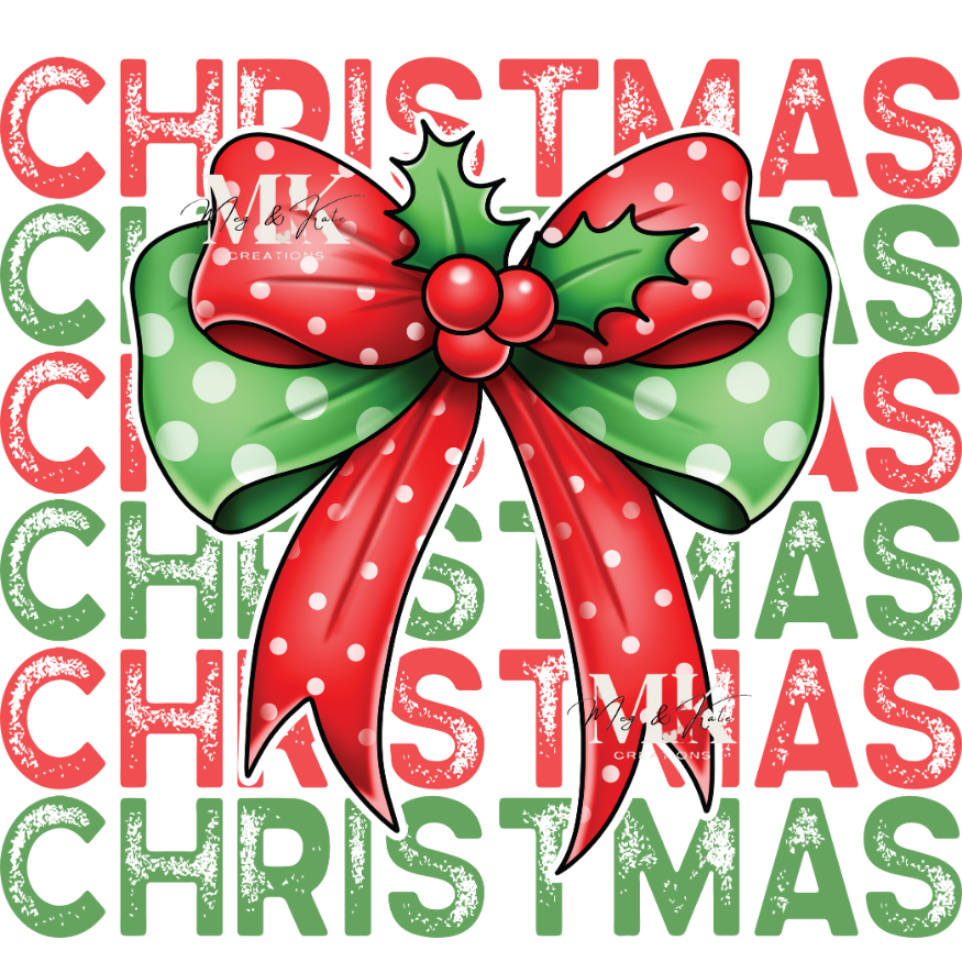 Red and Green Christmas Bow DTF Transfer