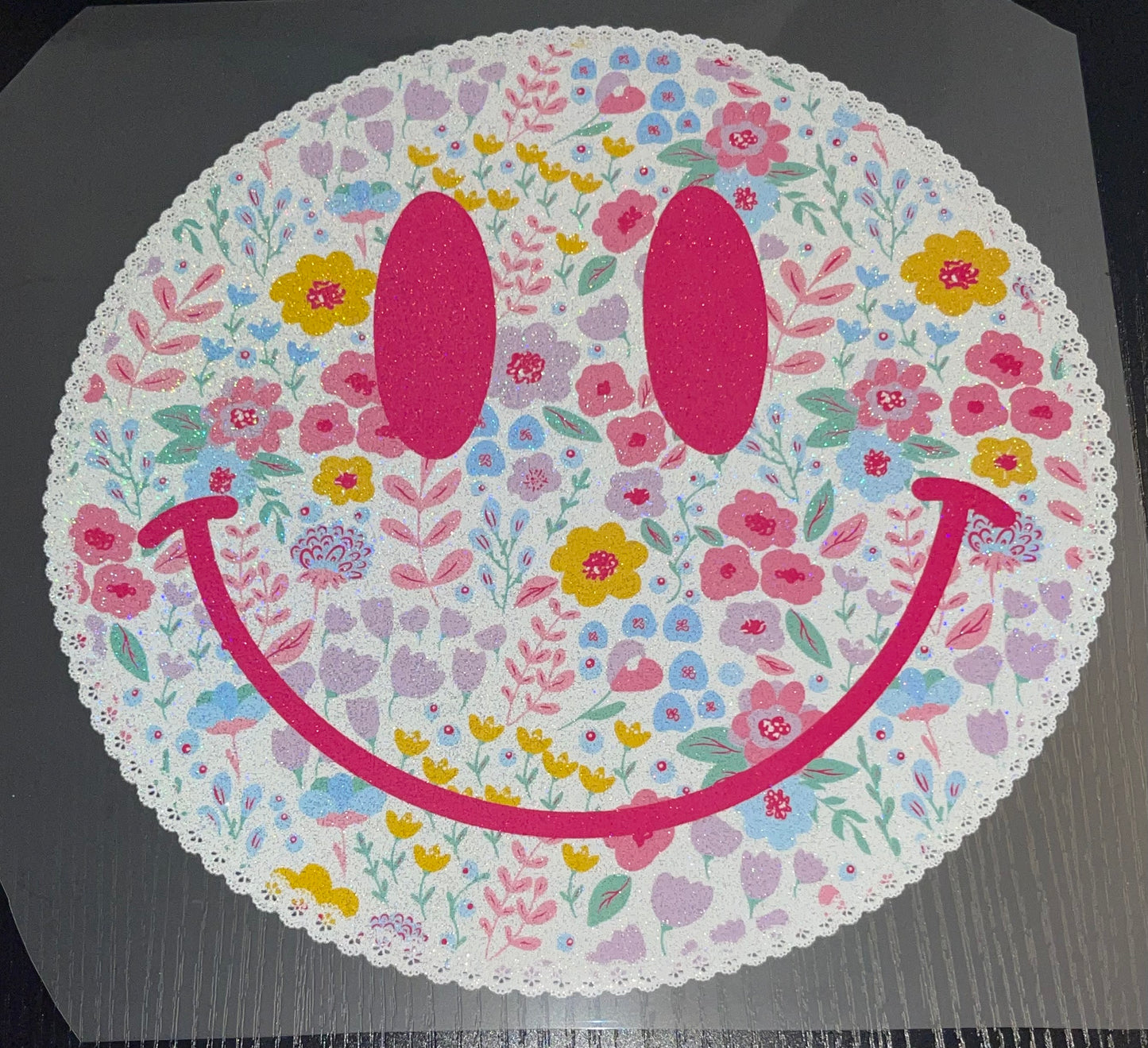 Floral Smiley Glitter Screen Print