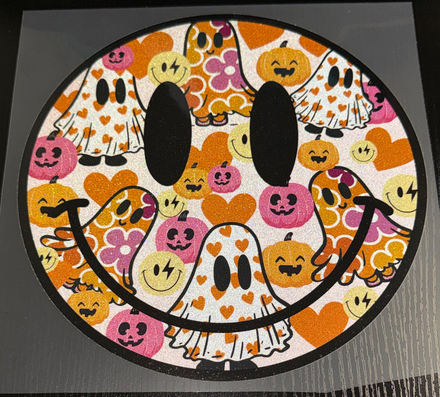 Ghost Smiley Glitter Screen Print