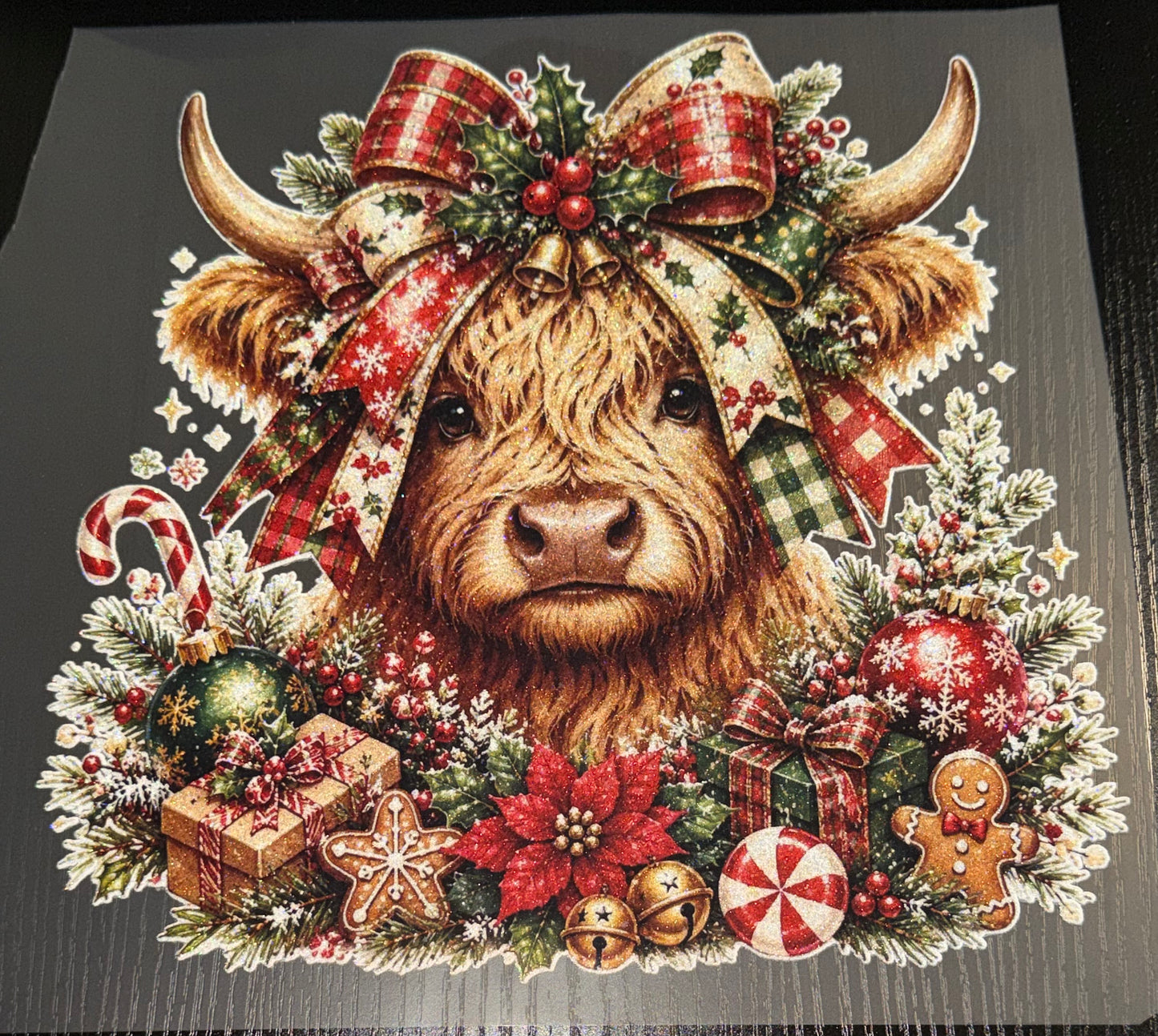 Christmas Cow Glitter Screen Print