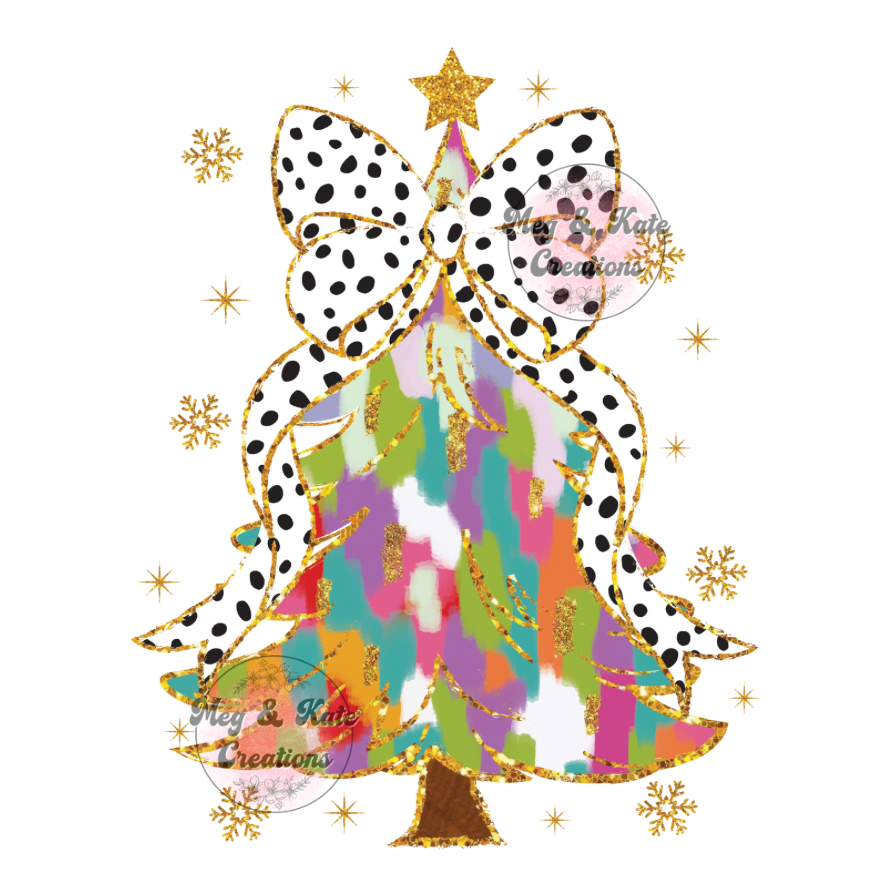 Polka Dot Bow Christmas Tree DTF TRANSFER