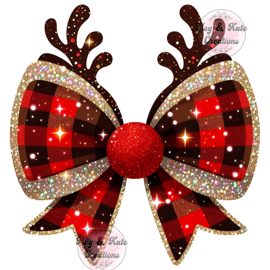 Reindeer Plaid Bow DTF TRANSFER